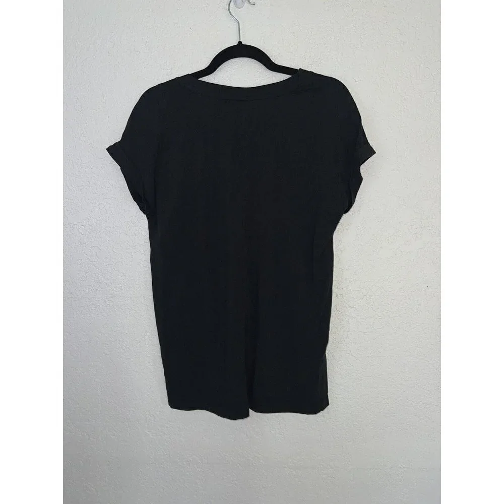 Banana Republic T Shirt Womens Small Short Rolled Sleeve V Neck Stretch Black H - Picture 7 of 9